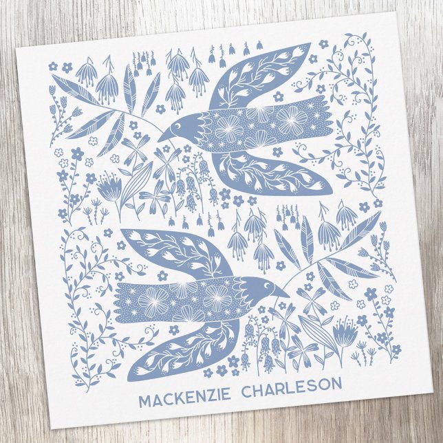 Carte De Correspondance Peace Dove Blue Bird Personalized Name (Personalized custom name peace doves blue and white bird folk art notecards)