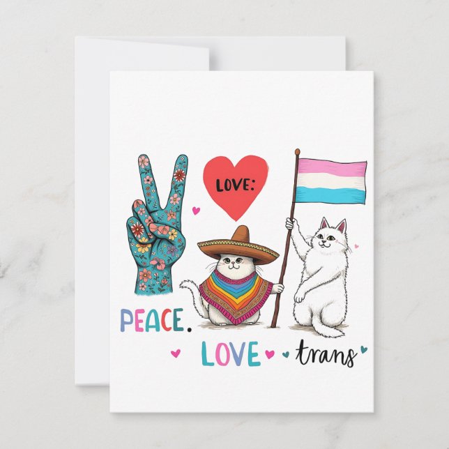 Carte De Correspondance Peace Love et Trans LGBTQ Transgenre (Devant)