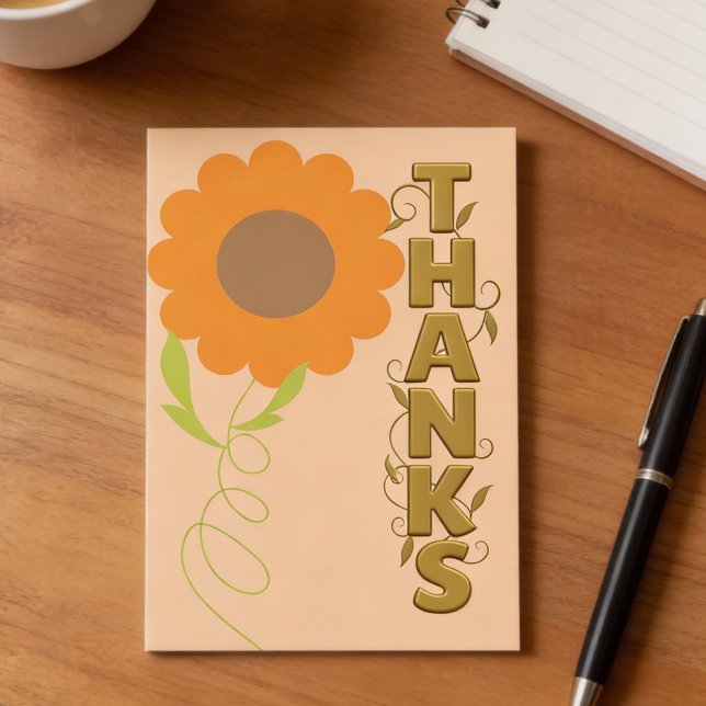 Carte De Correspondance Peach and Gold Flower Thank You Card (Soft peach tones meet bold gold lettering. Its sweet, stylish, and ready to say thanks your way.)