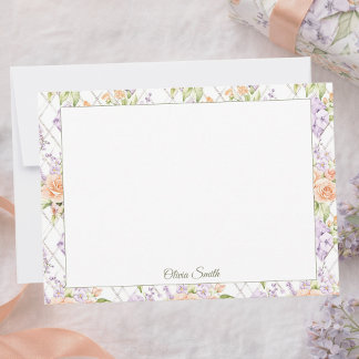 Carte De Correspondance Peach Roses Lavendar Cottagecore Name Note Card