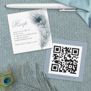 Carte De Correspondance Peacock Feather QR Code Mariage RSVP Enclôture