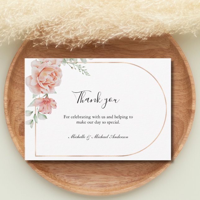 Carte De Correspondance Pêcher Floral Classique Merci de Mariage officiel (Watercolor Peach Floral Rose Gold Arch Wedding Thank you cards)