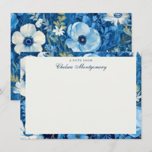 Carte De Correspondance Peinture à l'huile Fleur sauvage bleue personnalis