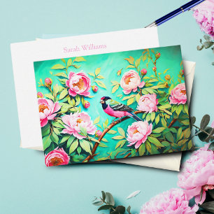 Carte De Correspondance Peony Pine Gosbeak ai Peinture à l'huile