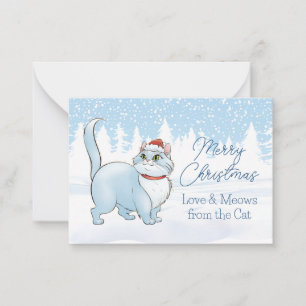 Carte De Correspondance Père Noël Cat en hiver Wonderland Noël