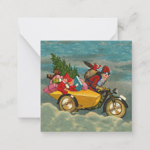Carte De Correspondance Père Noël de Noël vintage sur moto 2,5 x 2,5