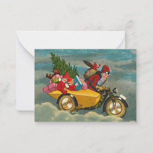 Carte De Correspondance Père Noël de Noël vintage sur moto 3.5 x 2.5