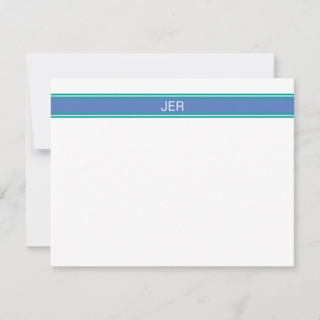 Carte De Correspondance Périwinkle Blue & Turquoise Monogramme Nom Initial (Devant)