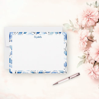 Carte De Correspondance Personalized Blue Floral Flat Note Card