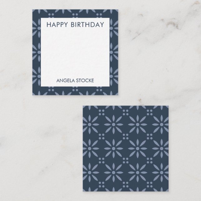 Carte De Correspondance Personalized Blue Retro Flower (Devant / Derrière)