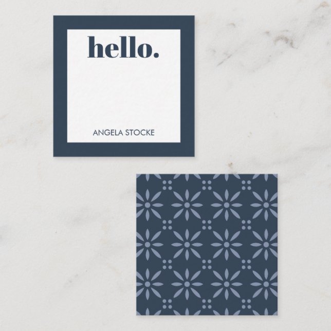 Carte De Correspondance Personalized Blue Retro Flower (Devant / Derrière)