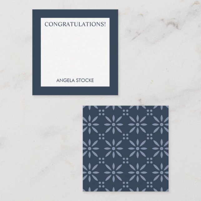 Carte De Correspondance Personalized Blue Retro Flower Note Card (Devant / Derrière)