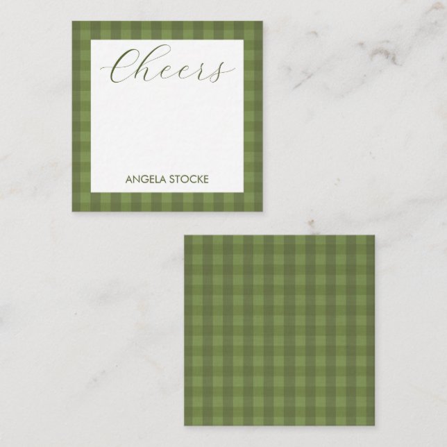 Carte De Correspondance Personalized Green Gingham (Devant / Derrière)