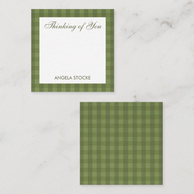 Carte De Correspondance Personalized Green Gingham (Devant / Derrière)
