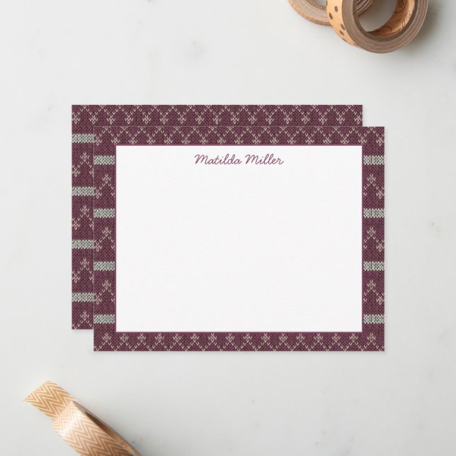 Carte De Correspondance Personalized Knit Pattern Note Card (Devant/Arrière en situation)
