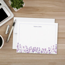 Personalized Lavender Floral Note Card