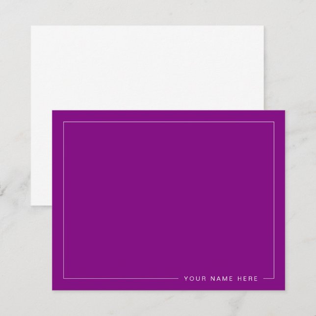 Carte De Correspondance Personalized Modern Purple Flat Note Card (Devant / Derrière)