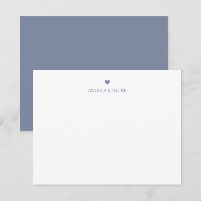 Carte De Correspondance Personalized Name Dusty Blue Heart (Devant / Derrière)