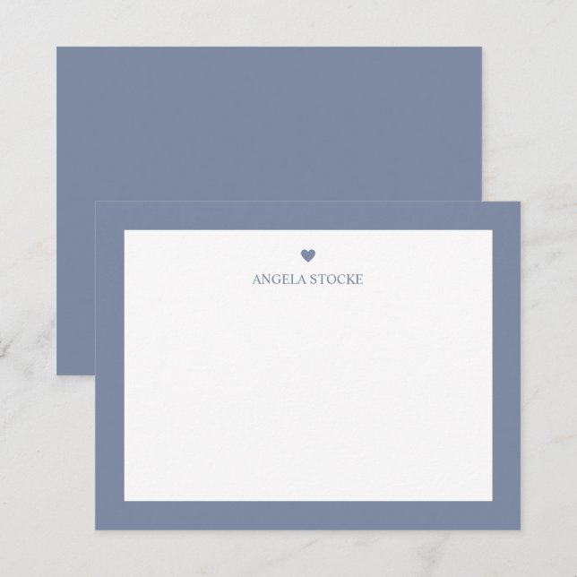 Carte De Correspondance Personalized Name Dusty Blue Heart (Devant / Derrière)
