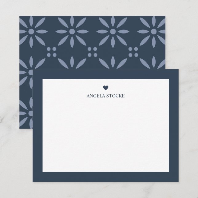 Carte De Correspondance Personalized Name Navy Blue Heart Note Card (Devant / Derrière)