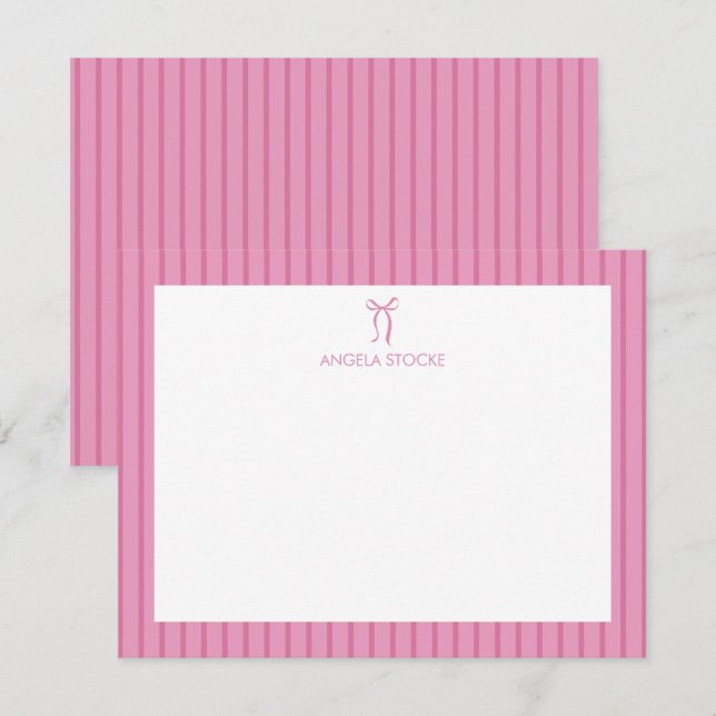 Carte De Correspondance Personalized Name Pink Bow (Devant / Derrière)