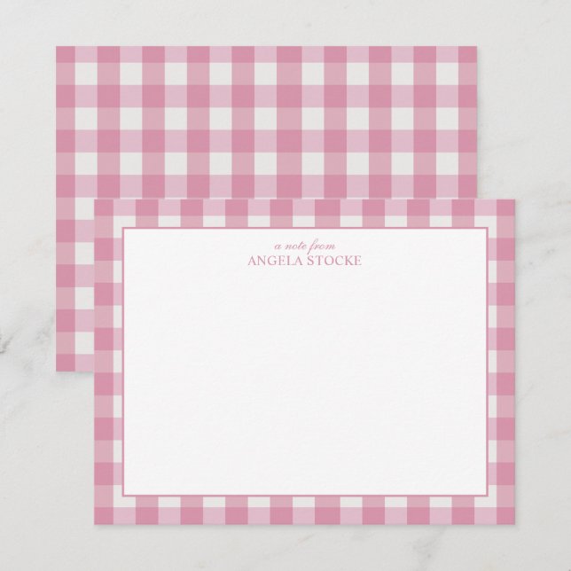 Carte De Correspondance Personalized Name Pink Gingham (Devant / Derrière)