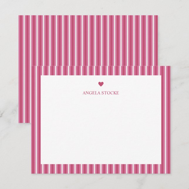 Carte De Correspondance Personalized Name Pink Stripe Heart (Devant / Derrière)