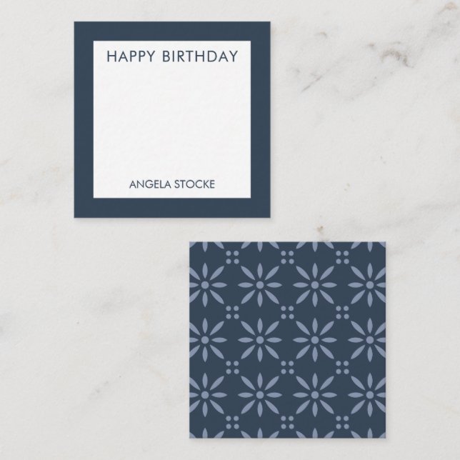 Carte De Correspondance Personalized Navy Blue Retro Flower (Devant / Derrière)