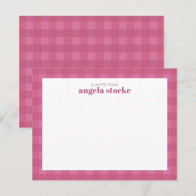 Carte De Correspondance Personalized Pink Gingham (Devant / Derrière)