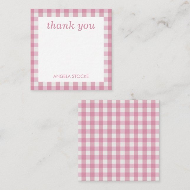 Carte De Correspondance Personalized Pink White Gingham (Devant / Derrière)