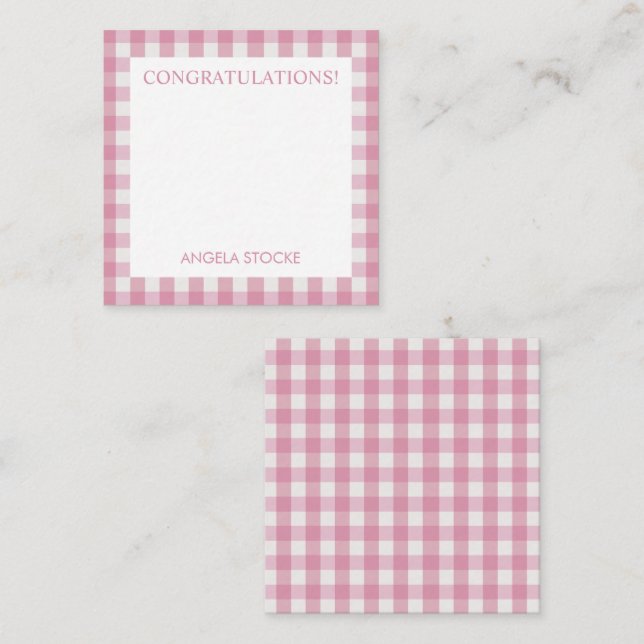 Carte De Correspondance Personalized Pink White Gingham (Devant / Derrière)