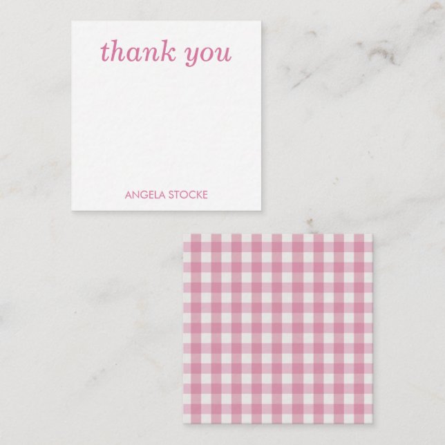 Carte De Correspondance Personalized Pink White Gingham (Devant / Derrière)