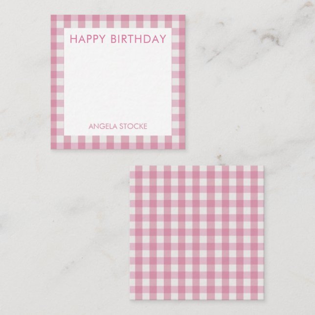 Carte De Correspondance Personalized Pink White Gingham (Devant / Derrière)