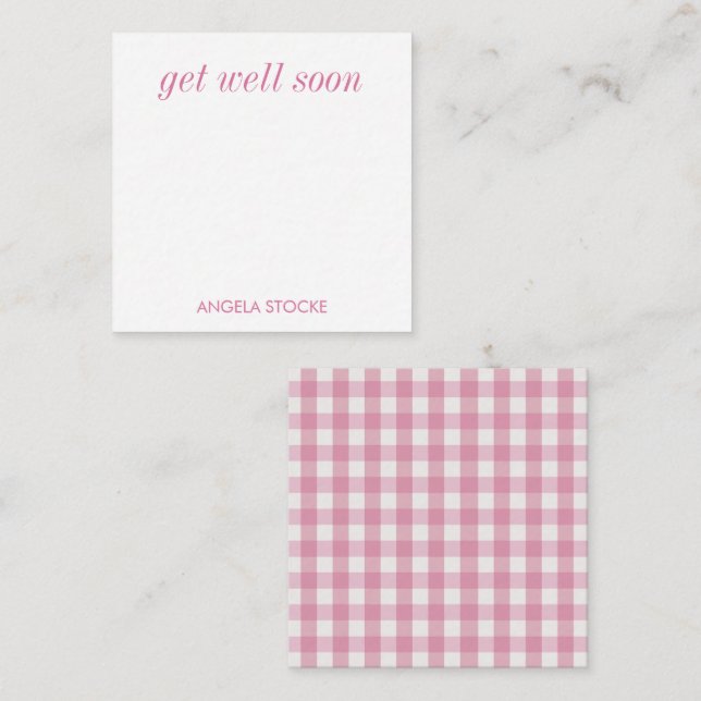 Carte De Correspondance Personalized Pink White Gingham (Devant / Derrière)