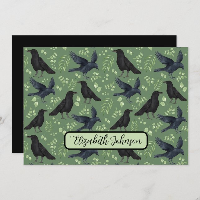 Carte De Correspondance Personalized Ravens Note Card in Green (Devant / Derrière)