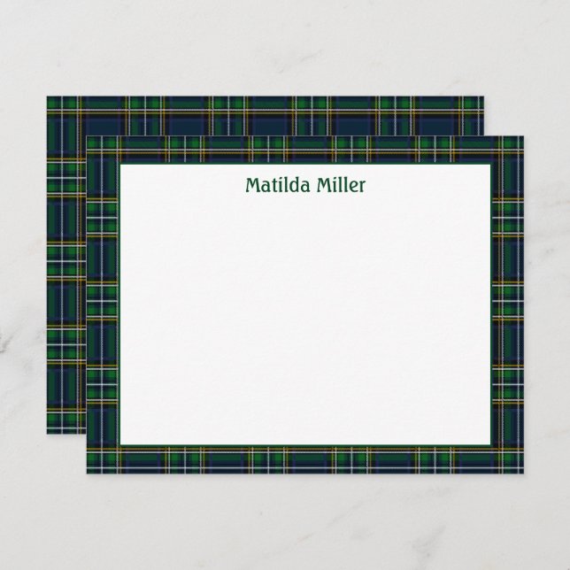 Carte De Correspondance Personalized Tartan Note Card with Plaid Backgroun (Devant / Derrière)