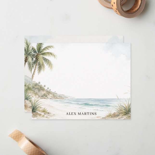 Carte de correspondance personnalisée de plage (Devant/Arrière en situation)