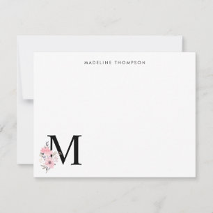 Carte De Correspondance Personnaliser Blush rose Floral Lettre Nom Monogra