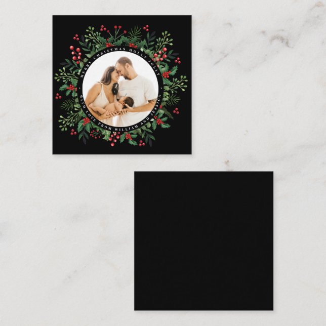 Carte De Correspondance Personnaliser la photo Botanique Verdure Noël (Devant / Derrière)