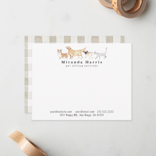 Carte de correspondance personnelle Chiens & Chat (Devant/Arrière en situation)