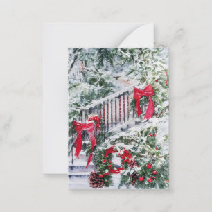 Carte De Correspondance Petit budget escalier décoré de Noël enneigé