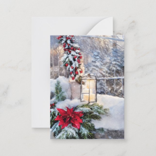 Carte De Correspondance Petit budget lanterne enneigée Noël mini (Devant)