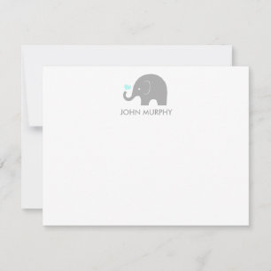 Carte De Correspondance Petit éléphant d'arachide Merci Note, gris et bleu