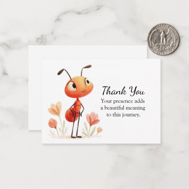Carte De Correspondance Petit rêveur Fourmi en fleurs Merci (Devant/Arrière en situation)