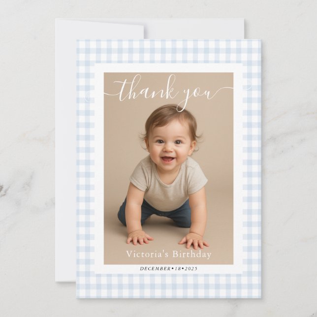 Carte De Correspondance Petite Baby Shower Ours en Vichy Bleu (Devant)