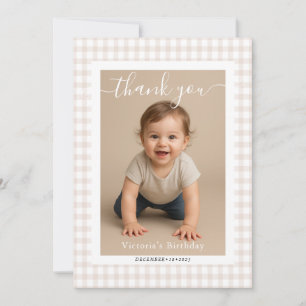 Carte De Correspondance Petite Fête de Naissance Ourson Marron Gingham