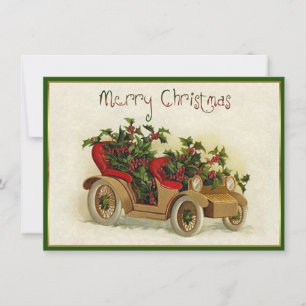Carte De Correspondance Petite voiture de Noël vintage en or