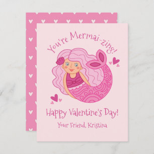 Carte De Correspondance Petites filles roses Valentine Mermaid