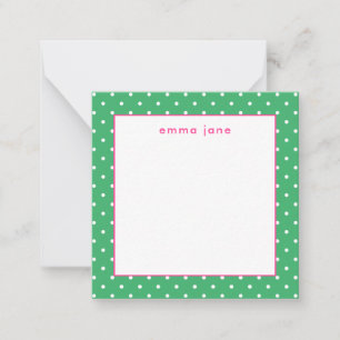 Carte De Correspondance Petits Points Rose et Vert Petite Personnalisée