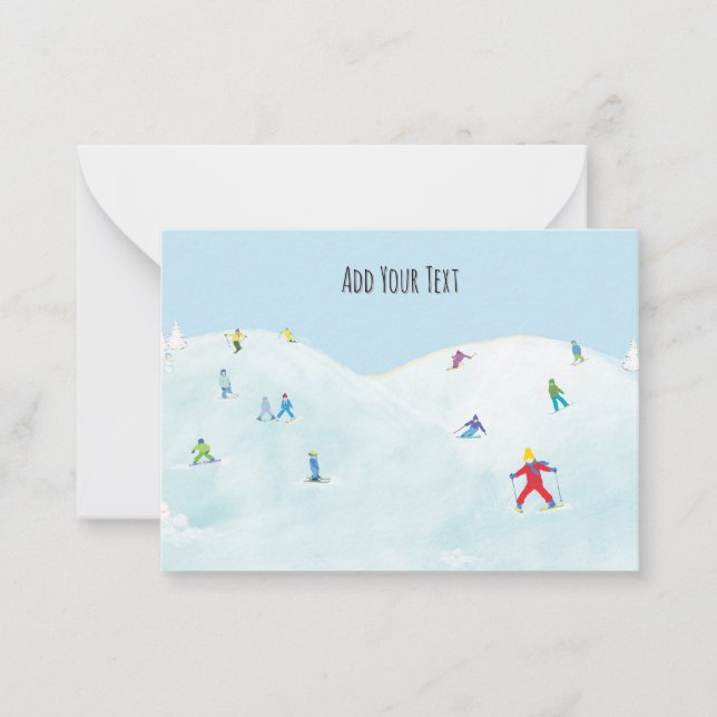 Carte De Correspondance Petits Skieurs Sur Snowy Hill Personnalisé (Devant)